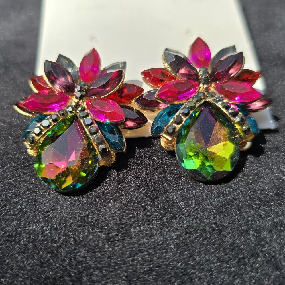 Multicolor Crystal Flower Earrings